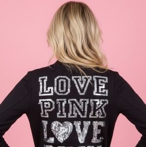PINK Victoria's Secret Black Bomber Jacket with Silver Sequins
